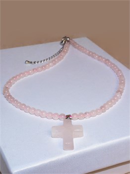 Колье из розового кварца с крестиком 02006-028