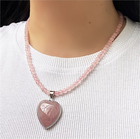 Колье из розового кварца с подвеской Сердце 02006-023