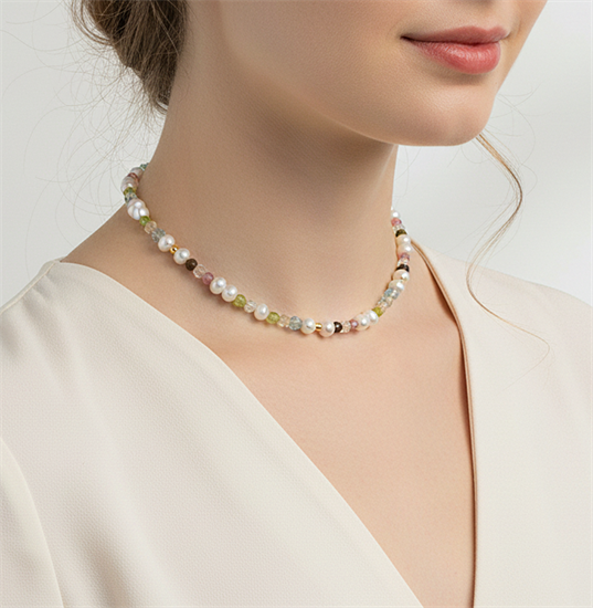 Чокер из микса натуральных камней и жемчуга 01022-098