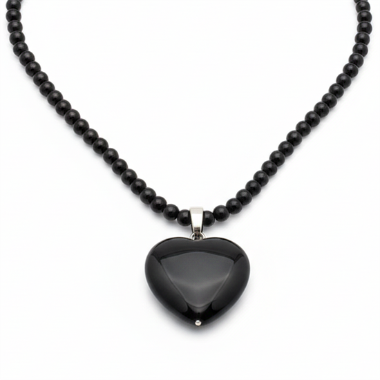 Колье "Сердце" из черного агата 02001-023
