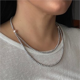 Двойное колье из натурального серебристого жемчуга класса АА, 4 мм. 0201002-611