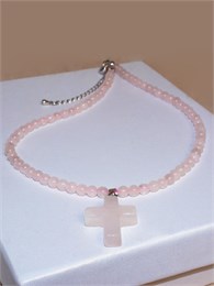 Колье из розового кварца с крестиком 02006-028