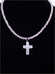 Колье из розового кварца с крестиком 02006-028