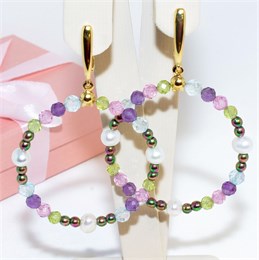 Серьги из микса натуральных камней с жемчугом 08022-421