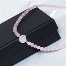 Чокер из розового кварца с бусиной - сердечком 01006-023