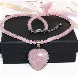 Колье из розового кварца с подвеской Сердце 02006-023