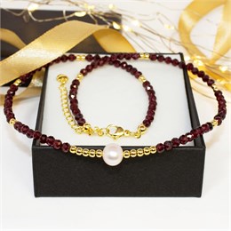 Чокер из граната с жемчугом 01003-001