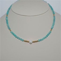 Чокер из амазонита с жемчугом 1954