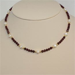 Чокер из граната с жемчугом 01003-515