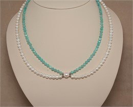 Чокер из жемчуга и амазонита Х-образный 1990